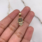 Dije Mano Hamsa 1.1gr / 2.1cm / Circones Negros Oro Amarillo $