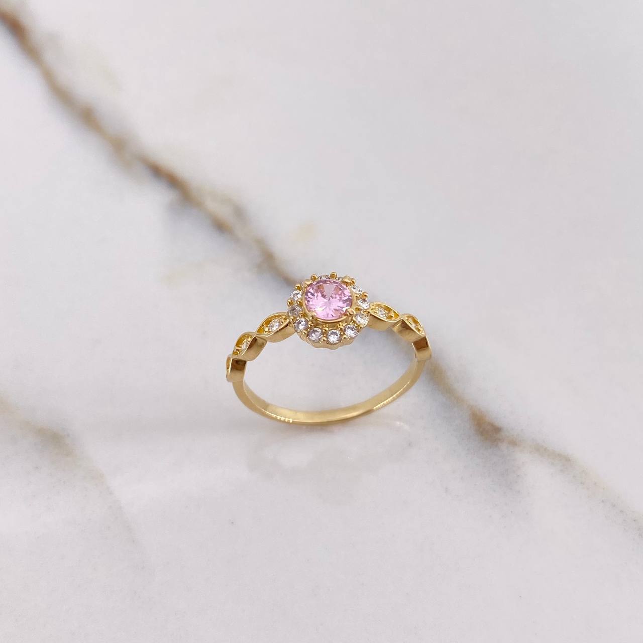 Anillo Solitario Halo 1.95gr / T6 1/2 / Circular Circones Rosado Blancos Oro Amarillo $
