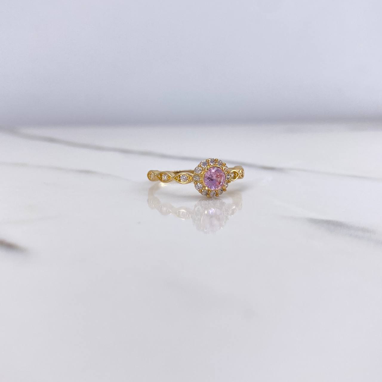 Anillo Solitario Halo 1.95gr / T6 1/2 / Circular Circones Rosado Blancos Oro Amarillo $