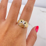 Anillo Buho 4.85gr / T9 3/4 / Circones Negros Dos Oros Amarillo Blanco $