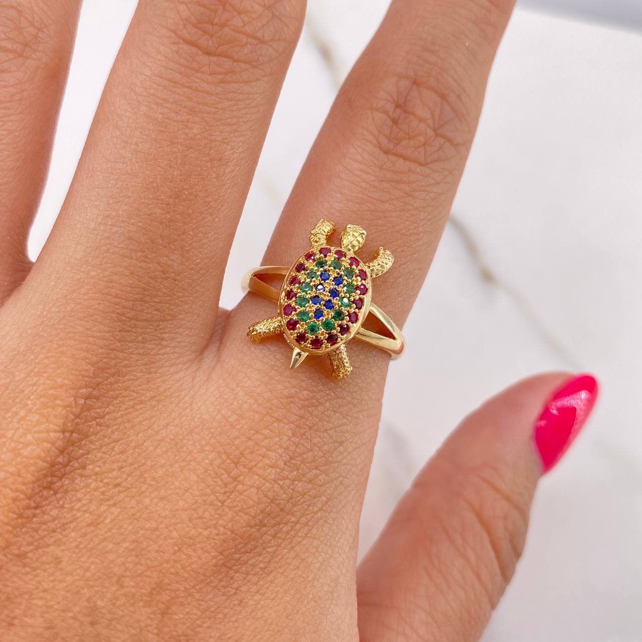 Anillo Tortuga 4.2gr / T7 1/4 / Circones Fucsias Verdes Azules Oro Amarillo $