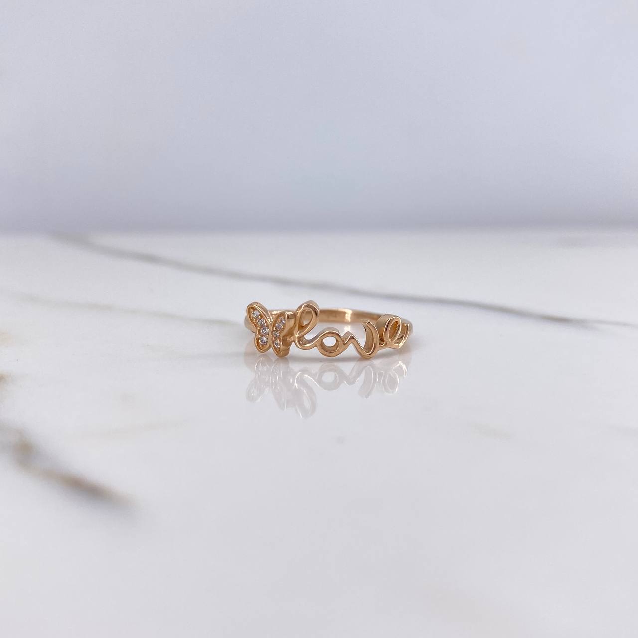 Anillo Love Mariposa 1.75gr / T5 1/2 / Circones Blancos Oro Rosa $