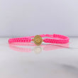 Pulsera Rosada Herraje Virgen Milagrosa 0.7gr / 1.3cm / Circones Blancos Oro Amarillo $