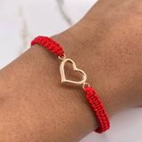 Pulsera Roja Herraje Silueta Corazon 0.5gr / 1.7cm / Liso Oro Rosa $