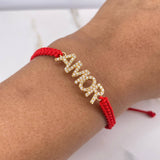 Pulsera Roja Herraje Amor 2gr / 2.7cm / Circones Blancos Oro Amarillo $