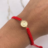 Pulsera Roja Herraje Letra O 0.55gr / 1.5cm / Troquelado Oro Amarillo $