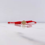 Pulsera Roja Herraje Letra O 0.55gr / 1.5cm / 5mm Troquelado Bolas Neoprenos Rojo Oro Amarillo $