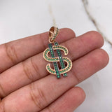 Dije Signo Dólar 3.3gr / 3cm / Circones Verdes Oro Rosa $