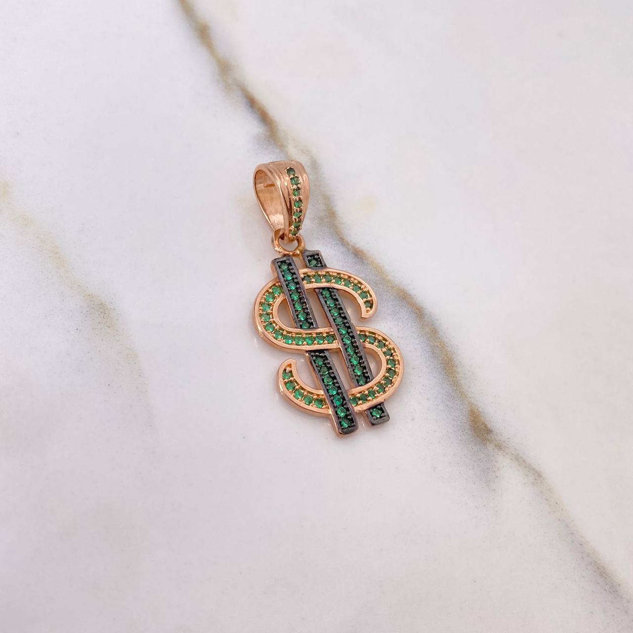 Dije Signo Dólar 3.3gr / 3cm / Circones Verdes Oro Rosa $