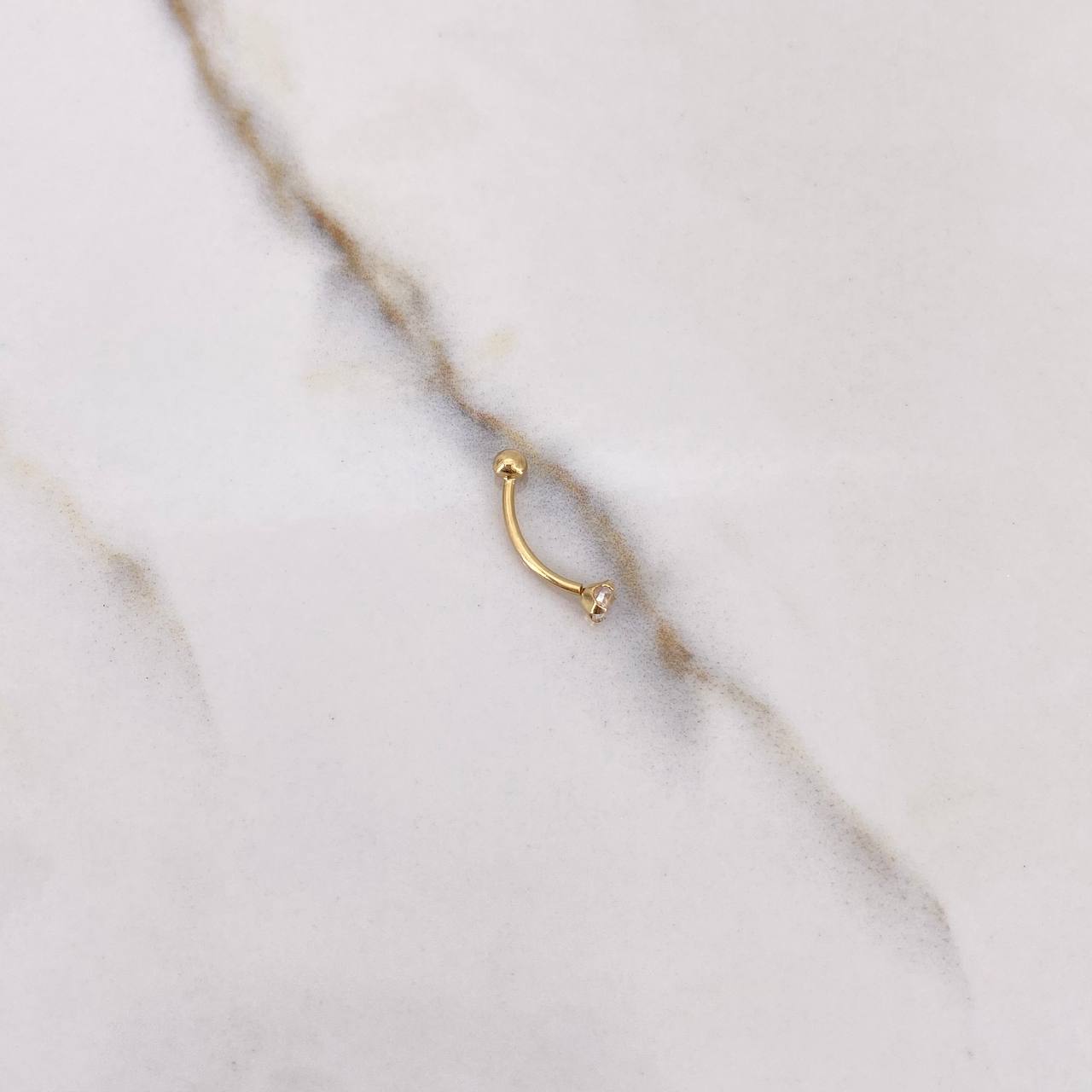 Piercing Ombligo 0.35gr / 1.4cm / Circon Blanco Bola Lisa Oro Amarillo (Joya)