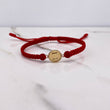 Pulsera Roja Herraje Letra I 0.55gr / 1.5cm / 5mm Troquelado Bolas Neoprenos Rojas Oro Amarillo $