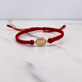 Pulsera Roja Herraje Letra I 0.55gr / 1.5cm / 5mm Troquelado Bolas Neoprenos Rojas Oro Amarillo $