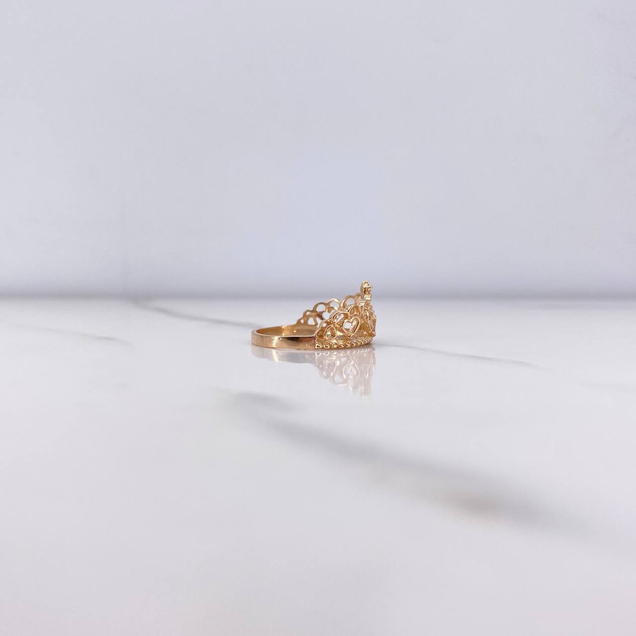 Anillo Corona Corazones 15s 3gr / T7 1/2 / Circones Blancos Oro Rosa $