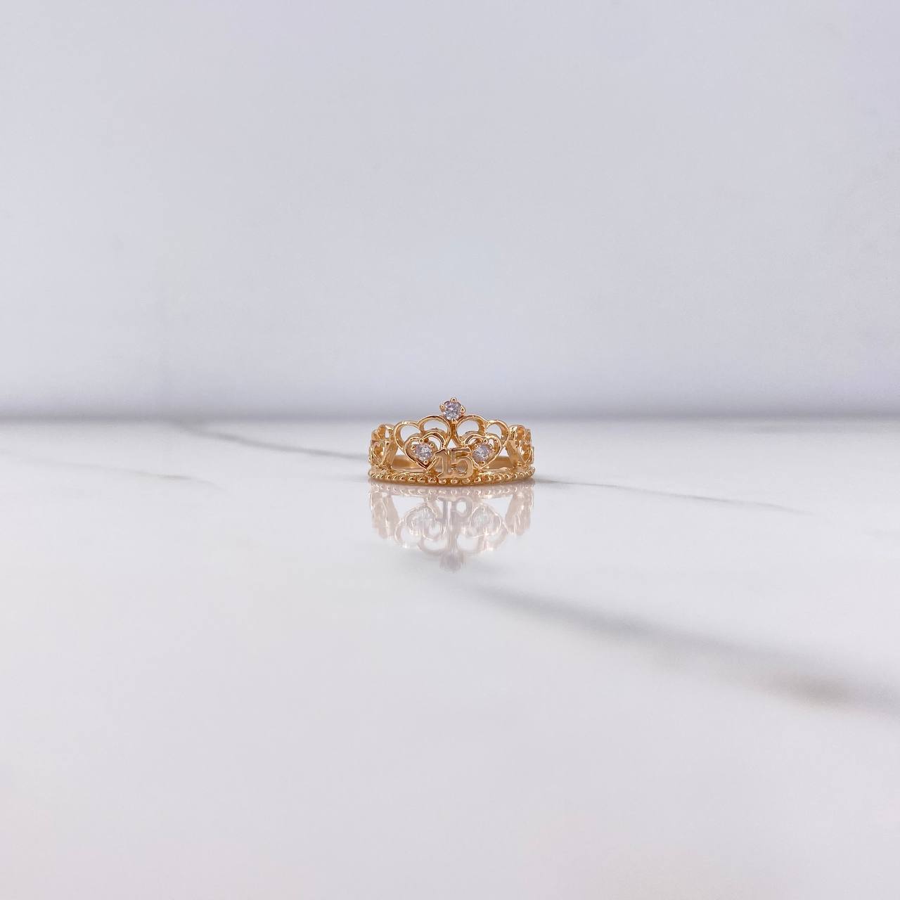 Anillo Corona Corazones 15s 3gr / T7 1/2 / Circones Blancos Oro Rosa $