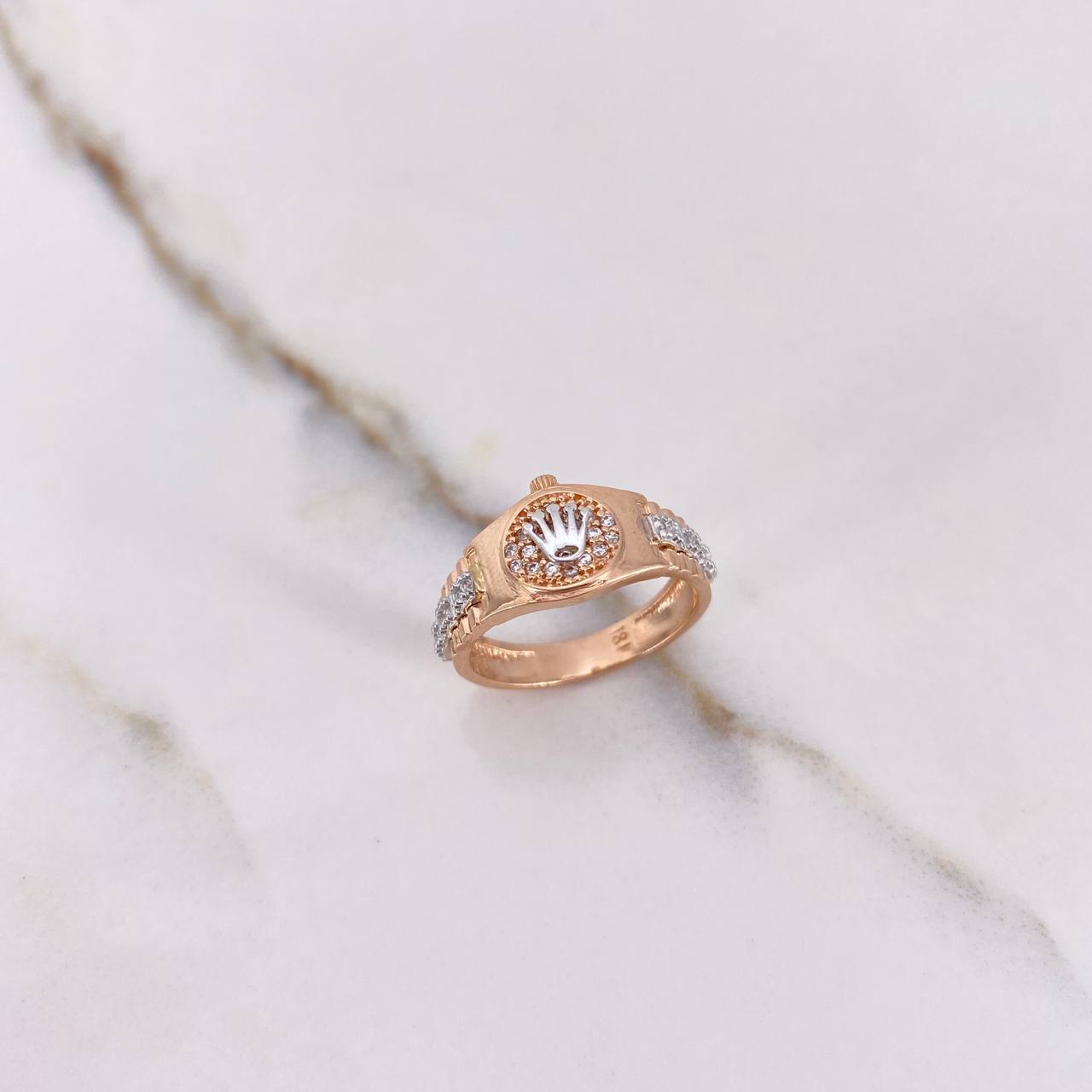 Anillo Correa Corona RX 4.25gr / T6 / Circones Blancos Dos Oros Blanco Rosa $