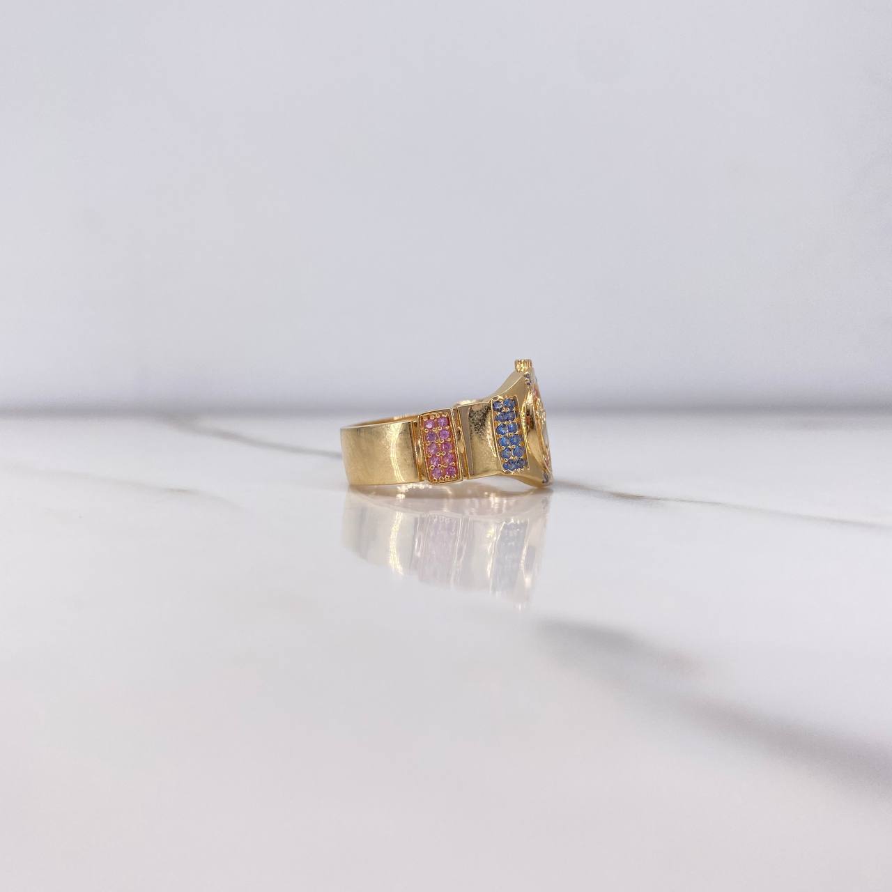 Anillo Corona RX 4.15gr / T7 / Circones Rosados Azules Oro Amarillo $