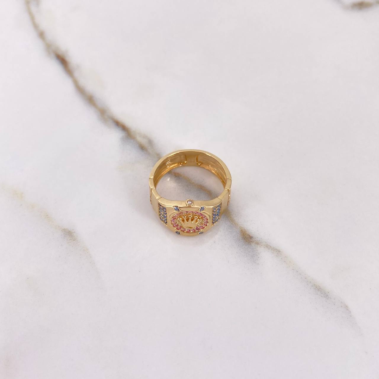 Anillo Corona RX 4.15gr / T7 / Circones Rosados Azules Oro Amarillo $