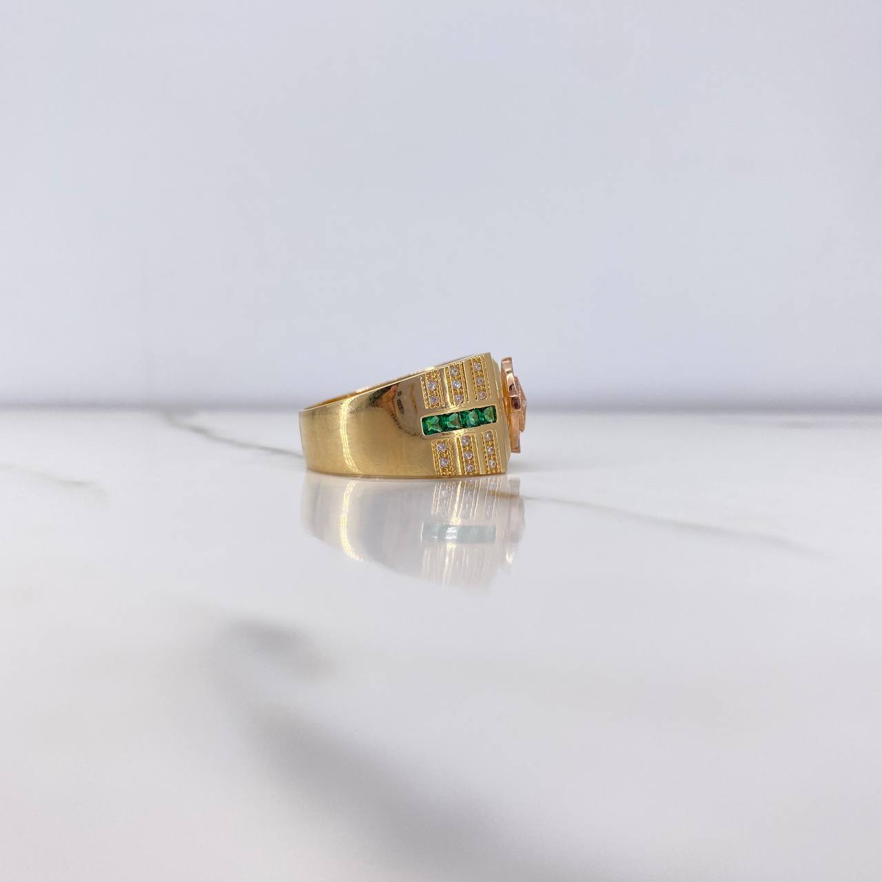 Anillo Brujula 9.05gr / T11 / Circones Verdes Blancos Tres Oros $