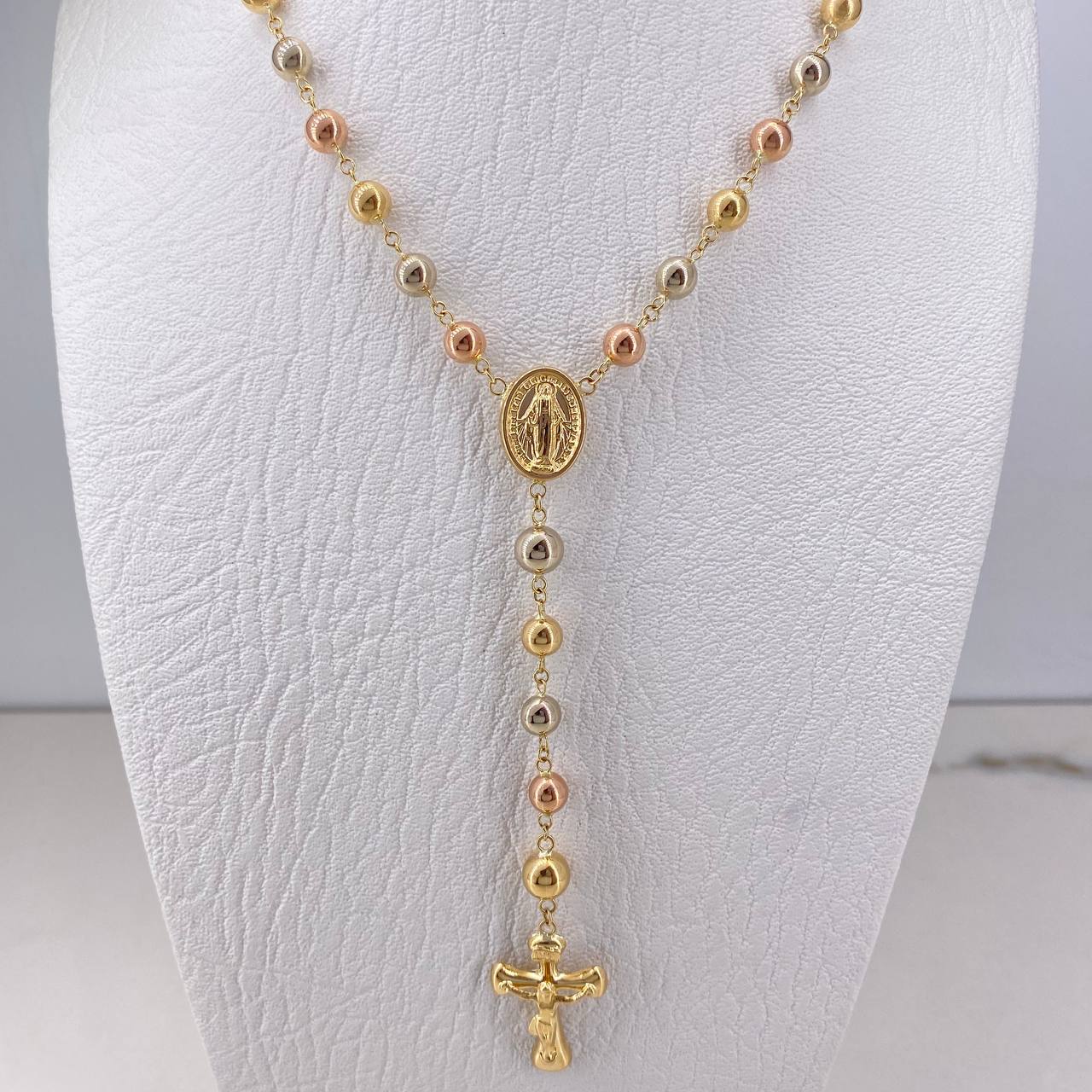 Rosario Virgen Milagrosa 16.15gr / 65cm / 6mm-7mm Bolas Lisas Tres Oros $