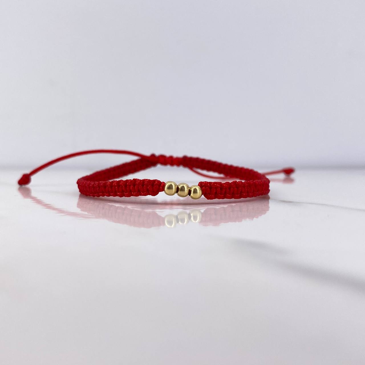 Pulsera Roja Bolas 0.15gr / 3mm Oro Amarillo &
