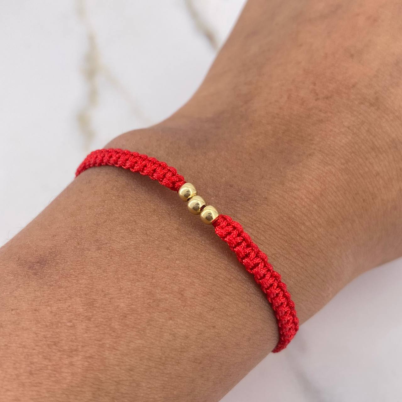 Pulsera Roja Bolas 0.15gr / 3mm Oro Amarillo &