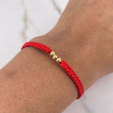 Pulsera Roja Bolas 0.15gr / 3mm Oro Amarillo &