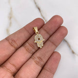 Dije Mano Hamsa 1.15gr / 2.1cm / Circones Blancos Oro Amarillo &