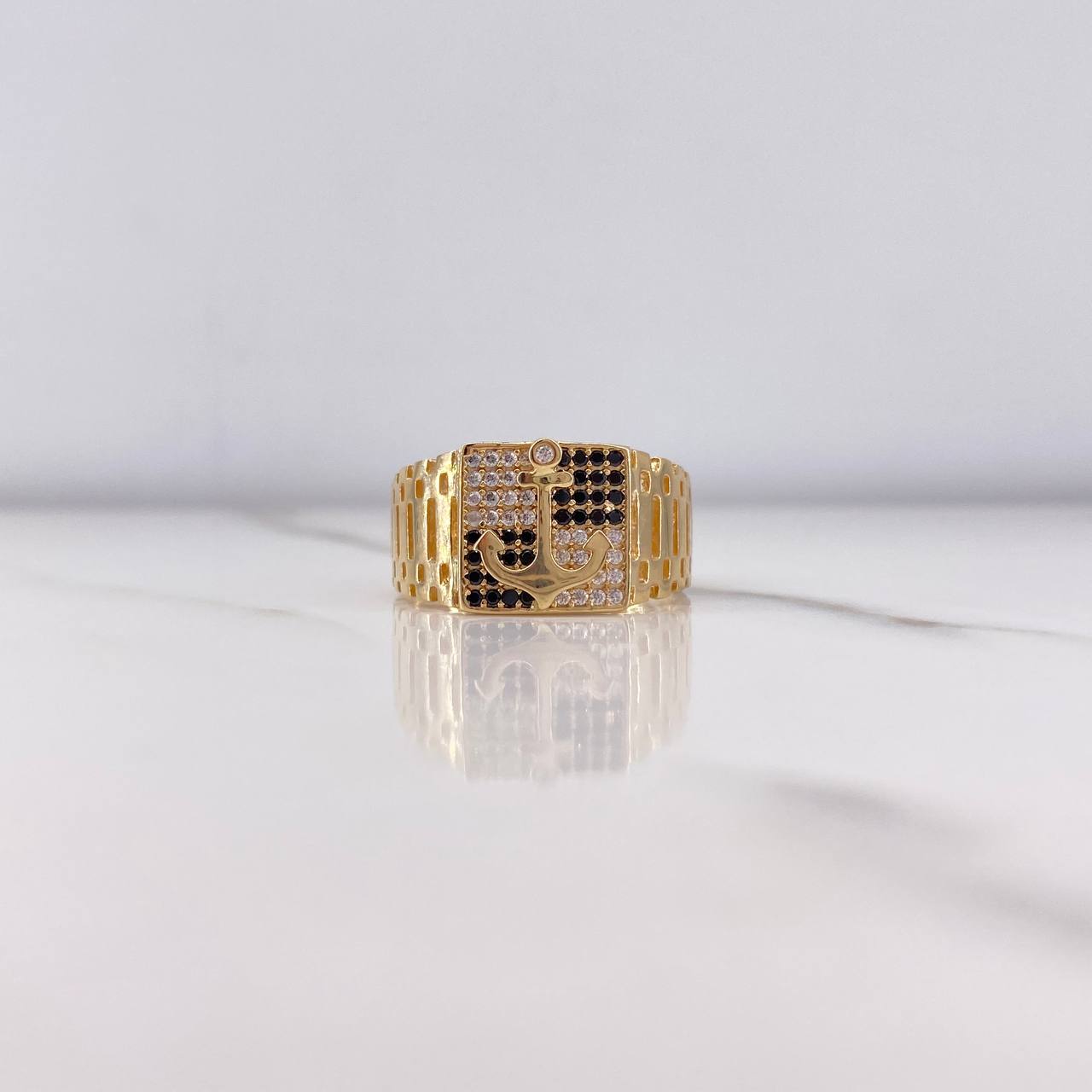 Anillo Correa Ancla 6.6gr / T10 1/2 / Circones Negros Blancos Oro Amarillo &