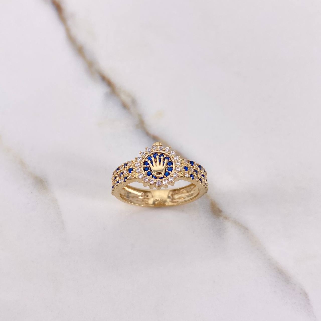 Anillo Correa Corona RX 3.55gr / T7 / Circones Azules Blancos Oro Amarillo &