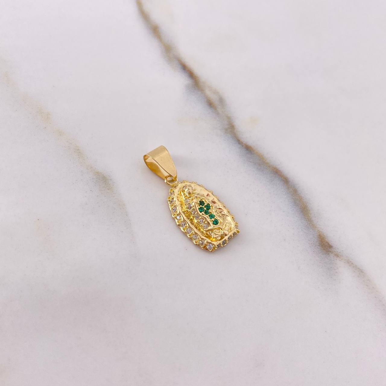 Dije Virgen Guadalupe 1.95gr / 2.1cm / Circones Verdes Blancos Oro Amarillo &