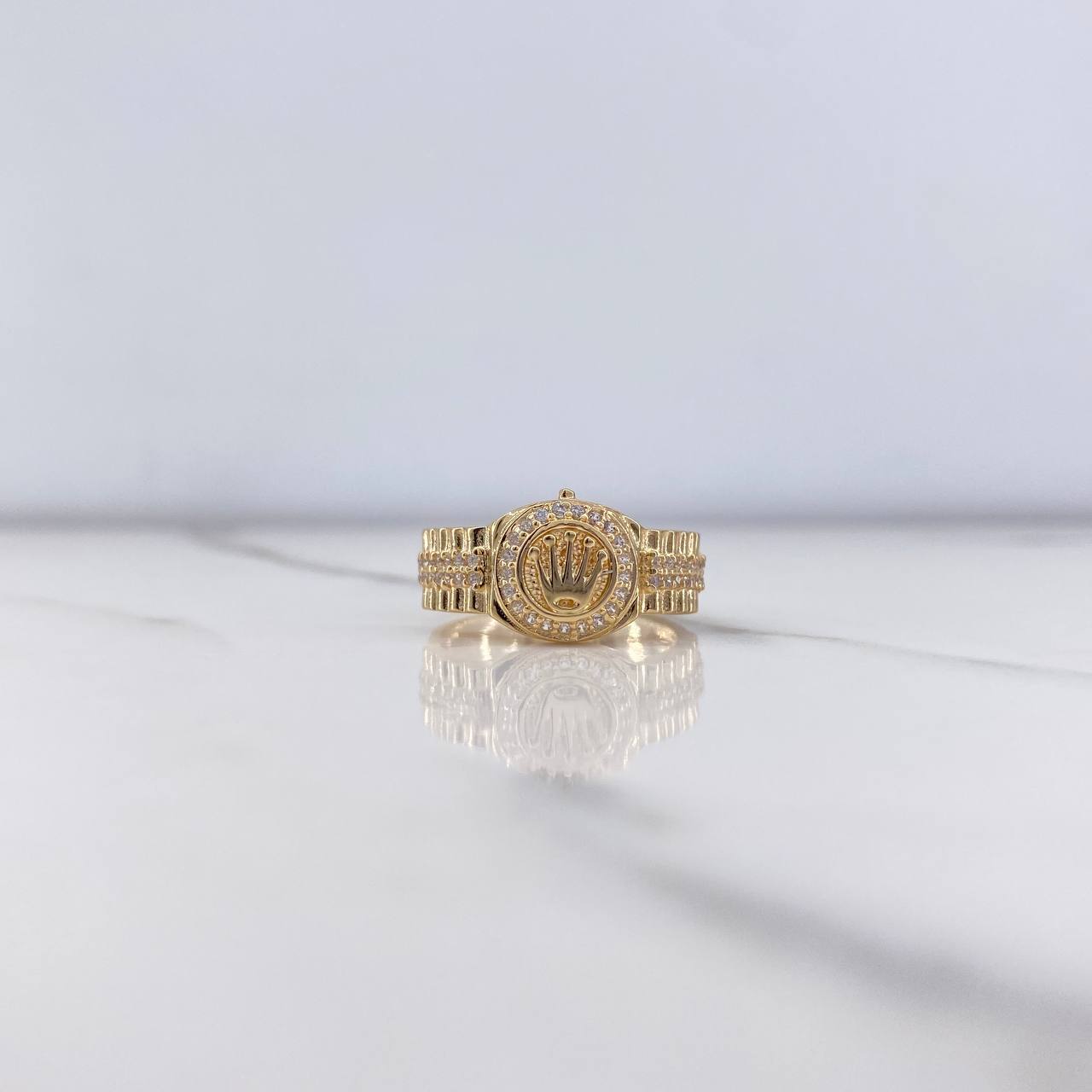 Anillo Correa Corona RX 4.2gr / T8 / Circones Blancos Oro Amarillo &