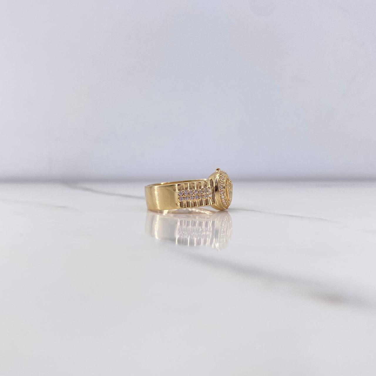 Anillo Correa Corona RX 4.2gr / T8 / Circones Blancos Oro Amarillo &
