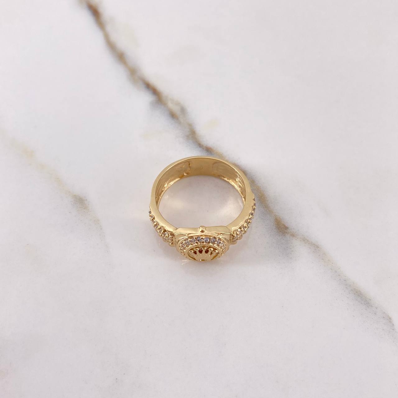 Anillo Correa Corona RX 4.2gr / T8 / Circones Blancos Oro Amarillo &