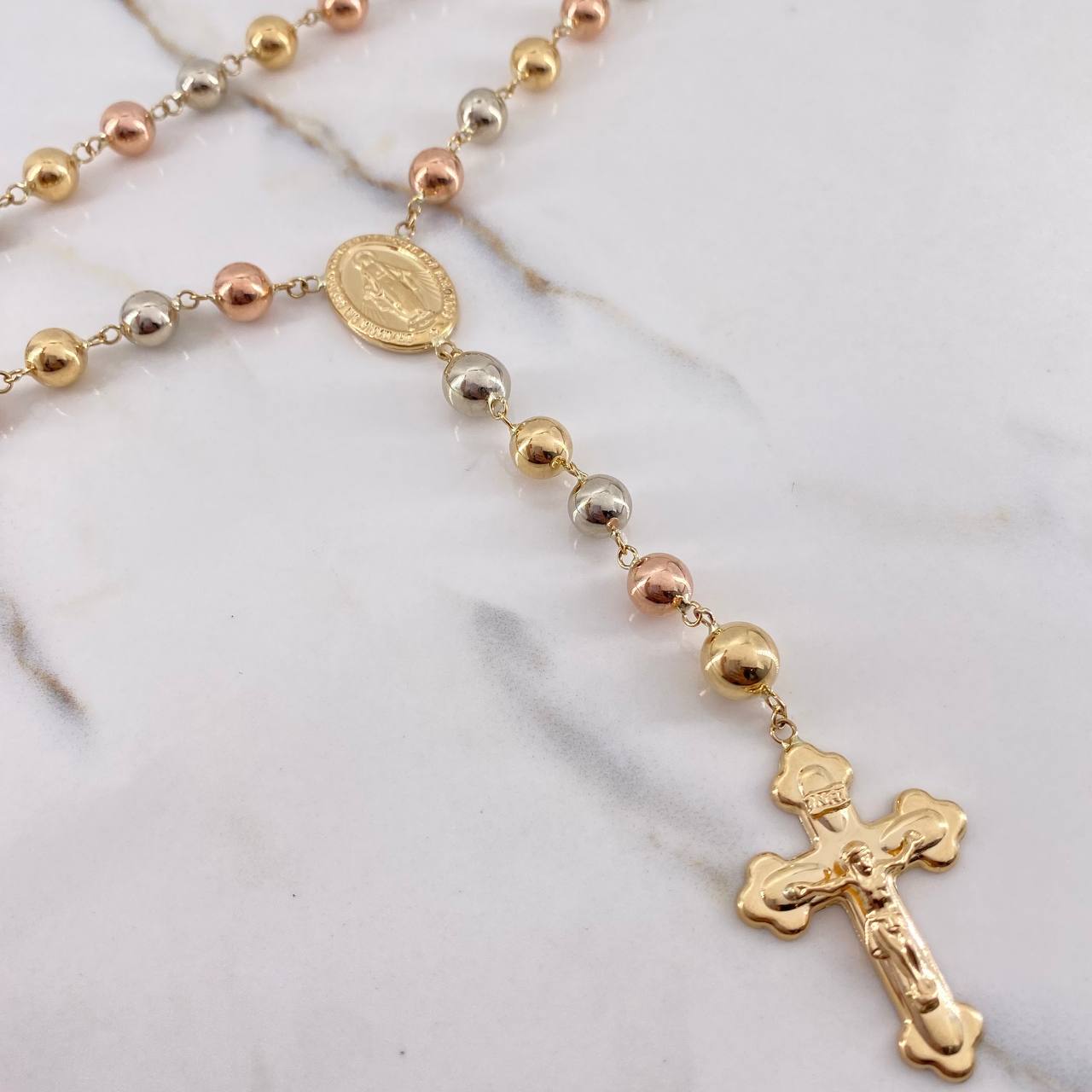 Rosario Virgen Milagrosa 20.6gr / 65cm / 7mm-8mm Bolas Lisas Tres Oros &