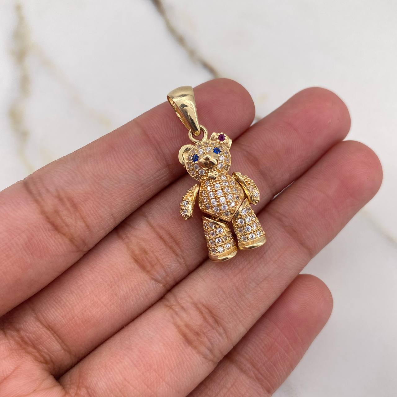 Dije Oso Articulado Corazon 4.95gr / 2.8cm / Circones Fucsia Azules Blancos Oro Amarillo &