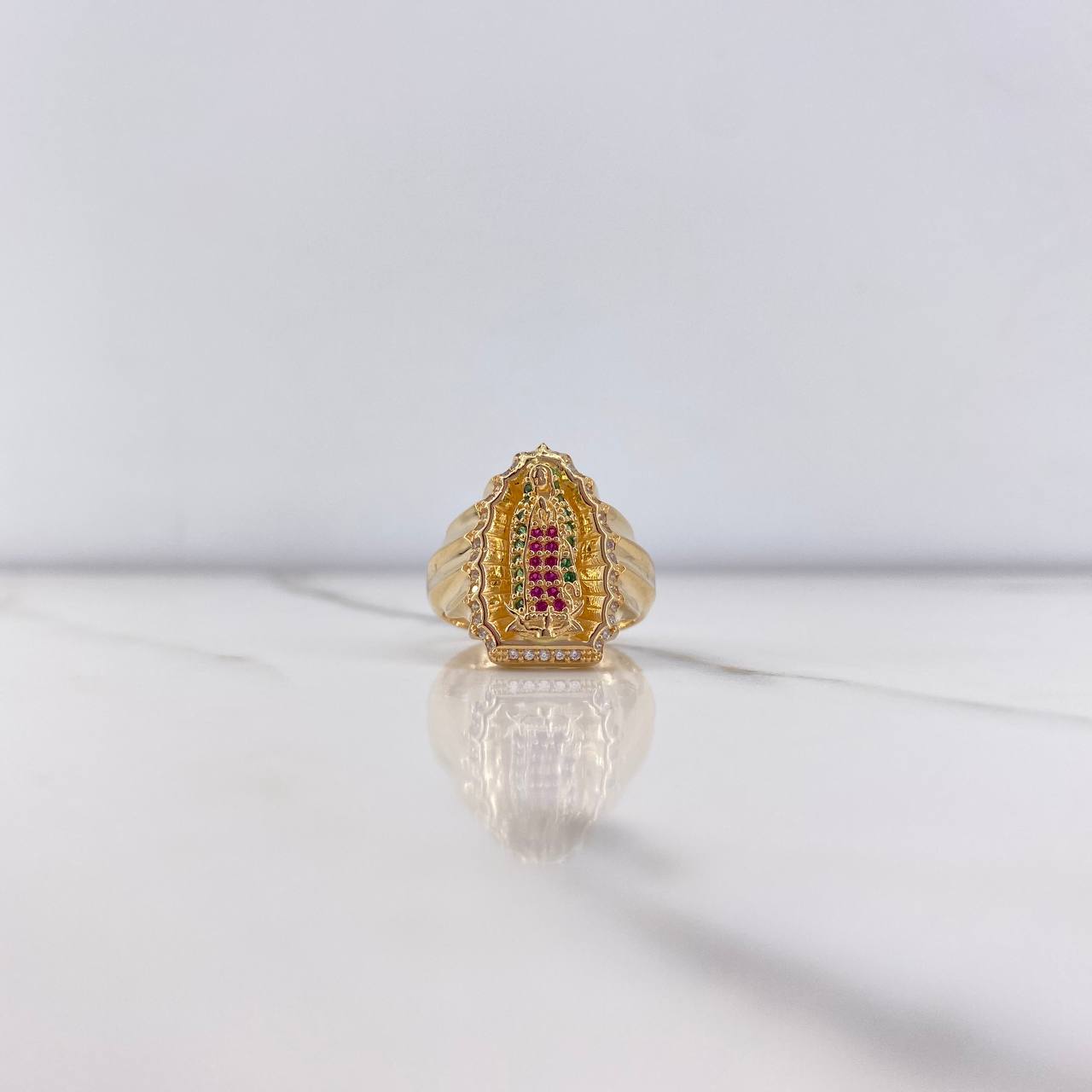 Anillo Virgen Guadalupe 7.2gr / T7 3/4 / Circones Verdes Fucsias Blancos Oro Amarillo &
