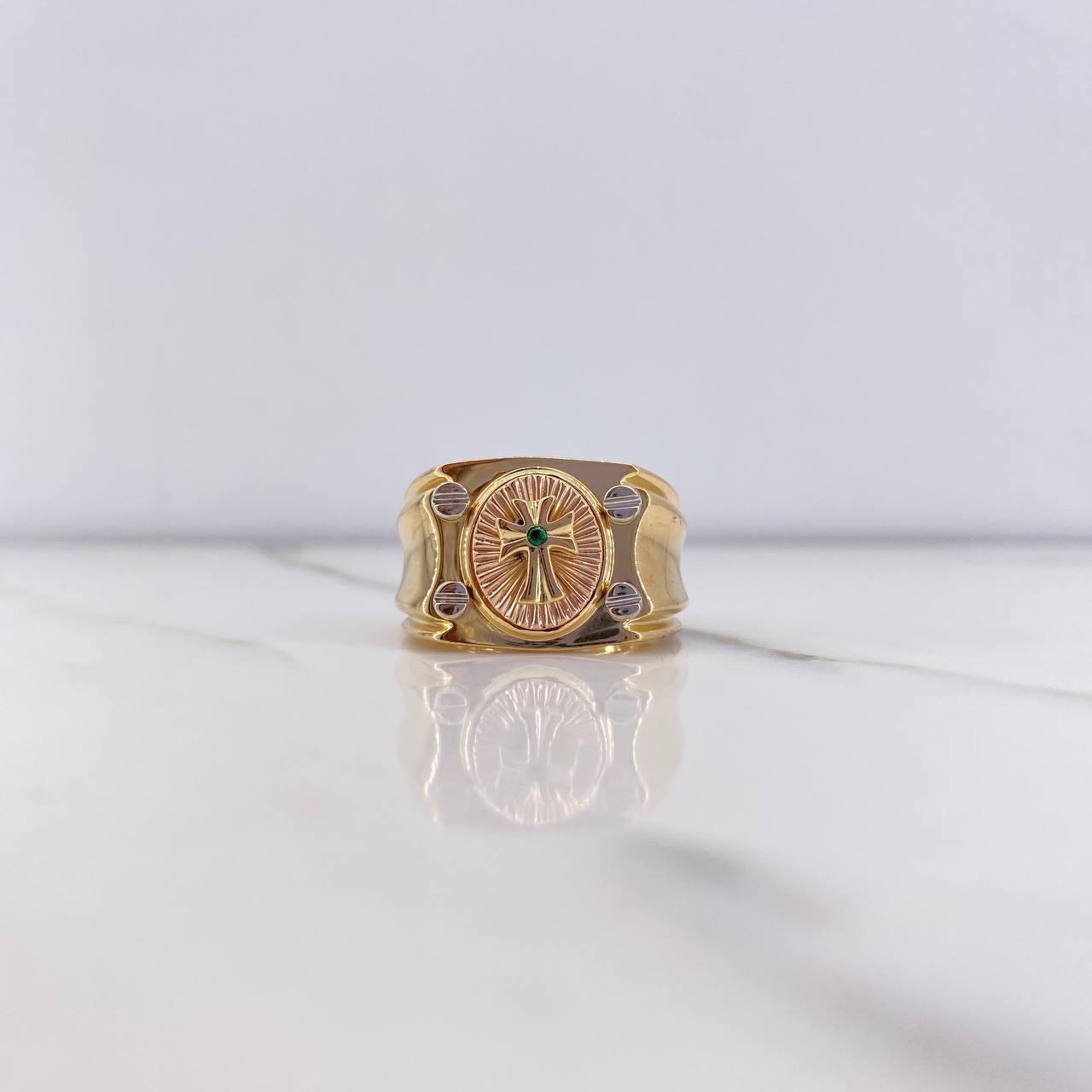 Anillo Cruz 10gr / T9 1/2 / Ovalado Circon Verde Tres Oros $