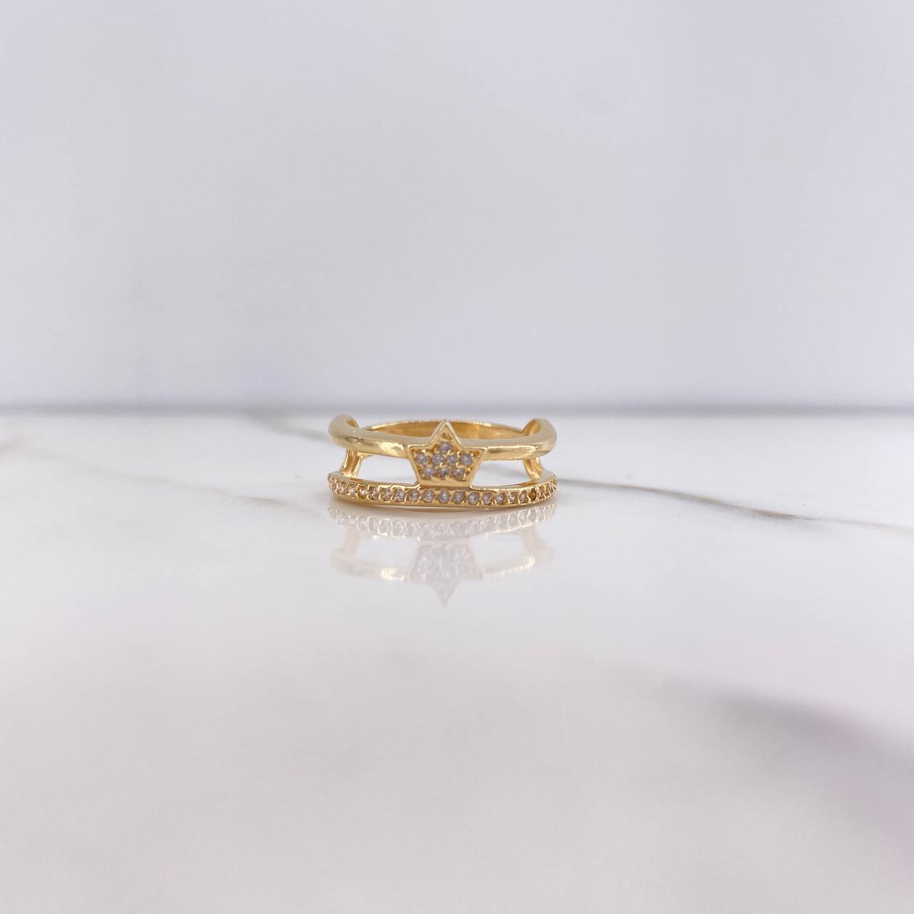 Anillo Corona Linea Doble 3.4gr / T7 1/4 / Circones Blancos Oro Amarillo $