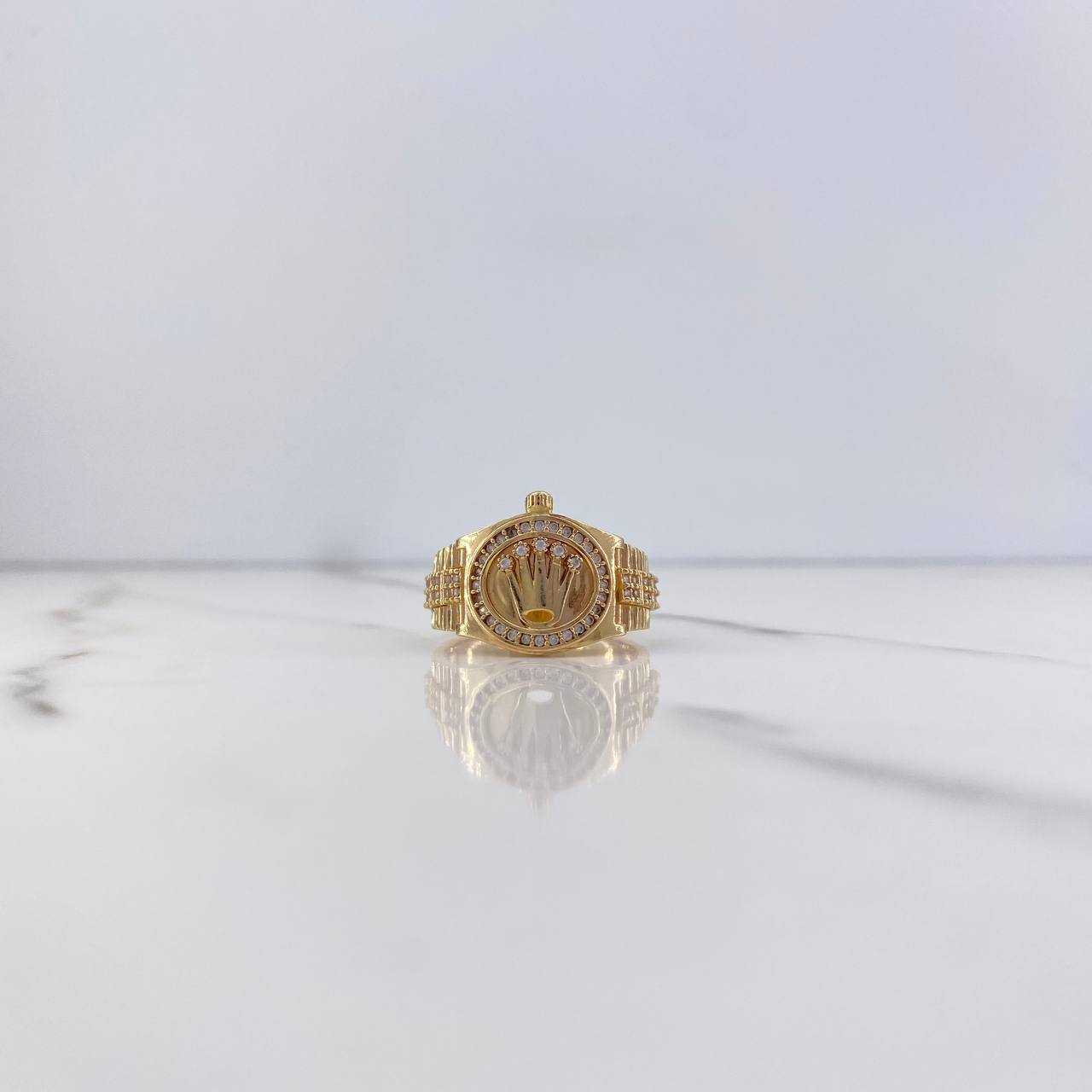 Anillo Correa Corona RX 6.8gr / T8 1/2 / Circones Blancos Oro Amarillo $