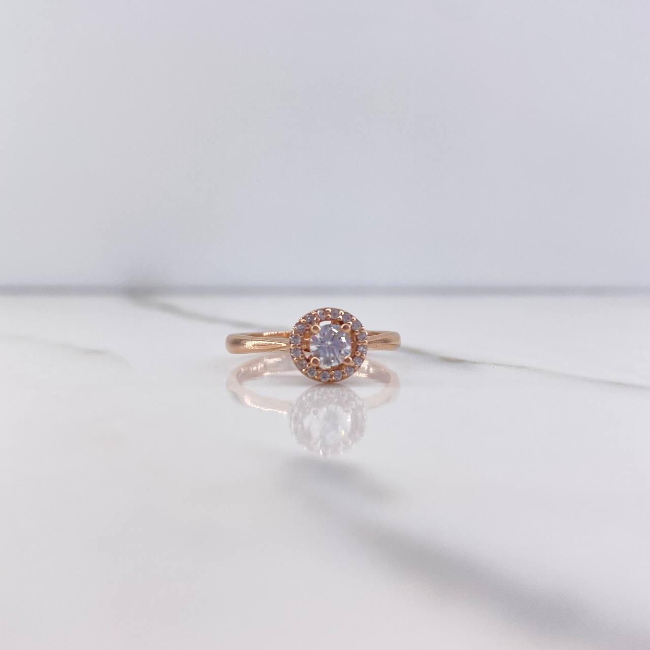 Anillo Solitario Halo 2gr / T6 1/4 / Circones Blancos Oro Rosa $