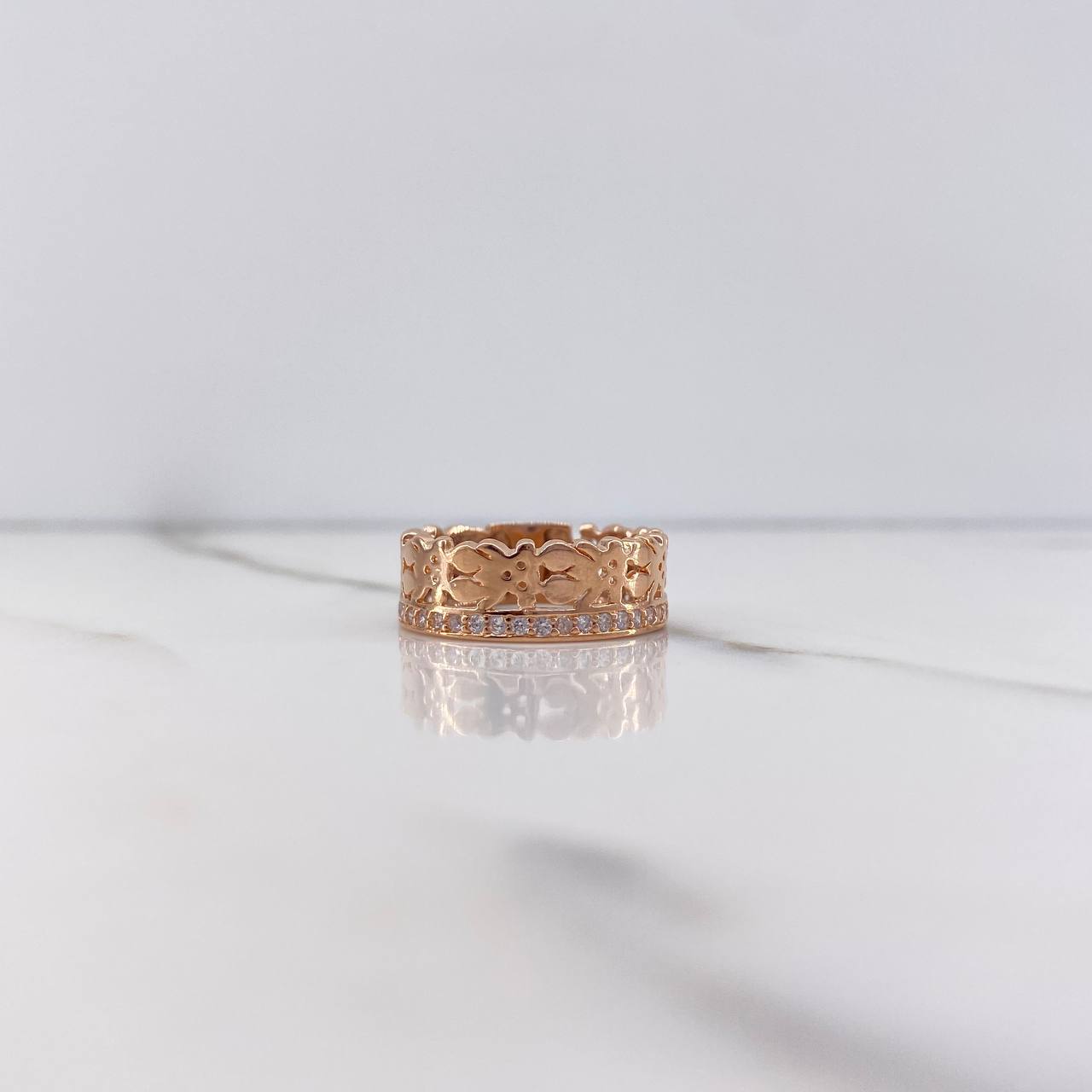 Anillo Oso Ts 3.95gr / T5 3/4 / Circones Blancos Oro Rosa $