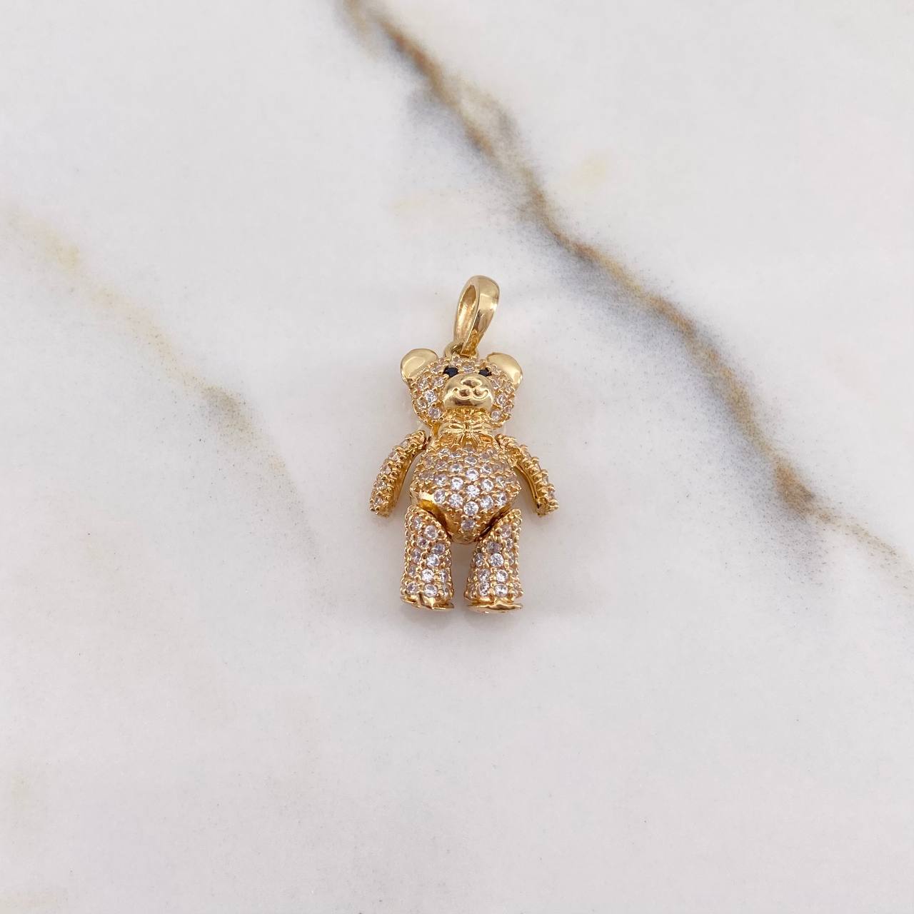 Dije Oso Articulado Corbatin 4gr / 2.5cm / Circones Blancos Oro Amarillo $