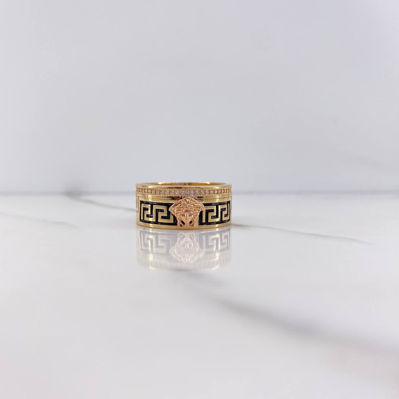 Anillo Medusa Tribal 10gr / T10 3/4 / Circones Blancos Dos Oros Amarillo Rosa &