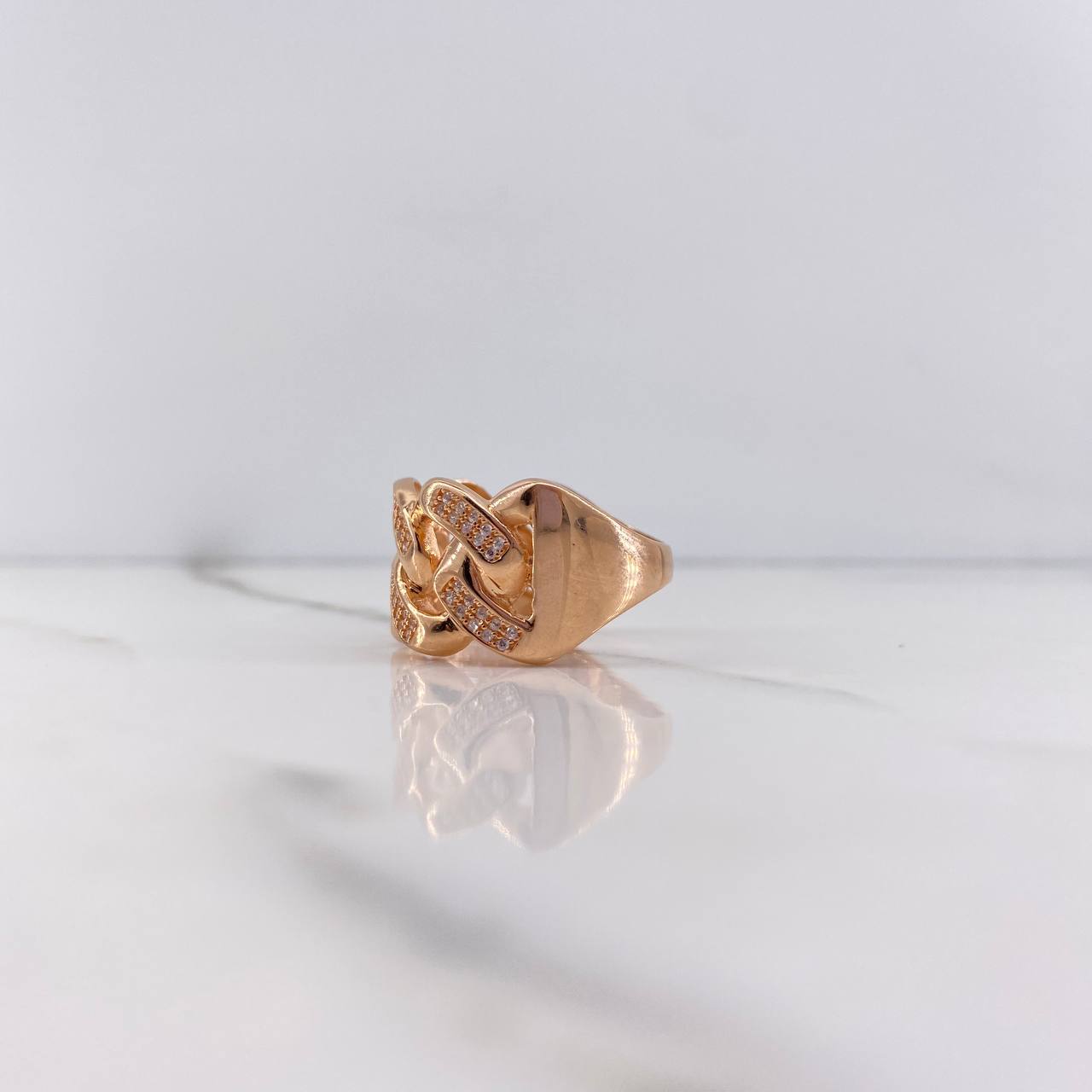 Anillo Cubano 10gr / T8 3/4 / Circones Blancos Oro Rosa &