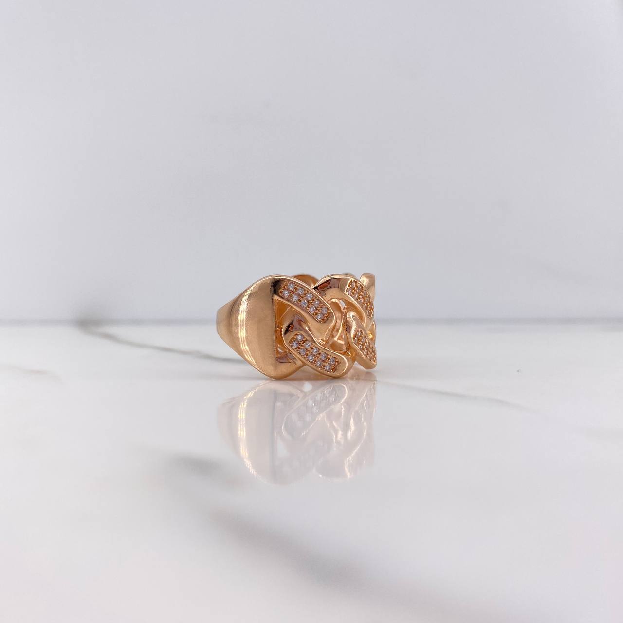 Anillo Cubano 10gr / T8 3/4 / Circones Blancos Oro Rosa &