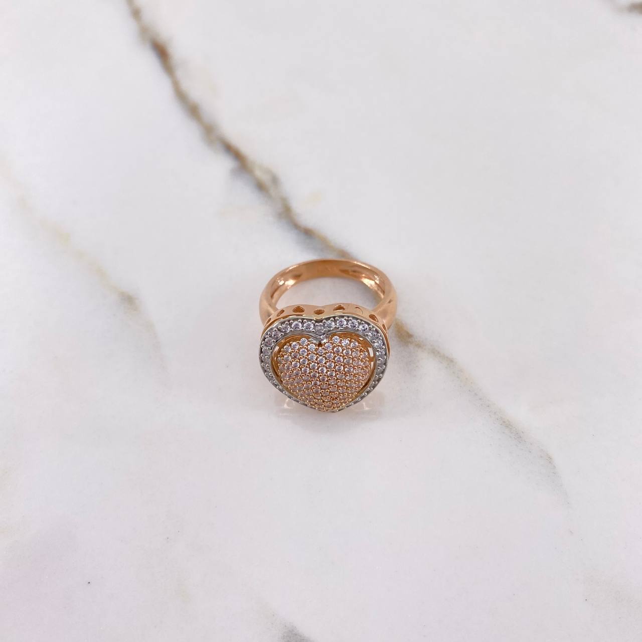 Anillo Corazon 5.95gr / T6 / Circones Blancos Dos Oros Blanco Rosa &