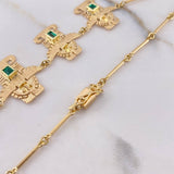 Cadena Precolombina 14.15gr / 45cm / Circones Verdes Oro Amarillo &