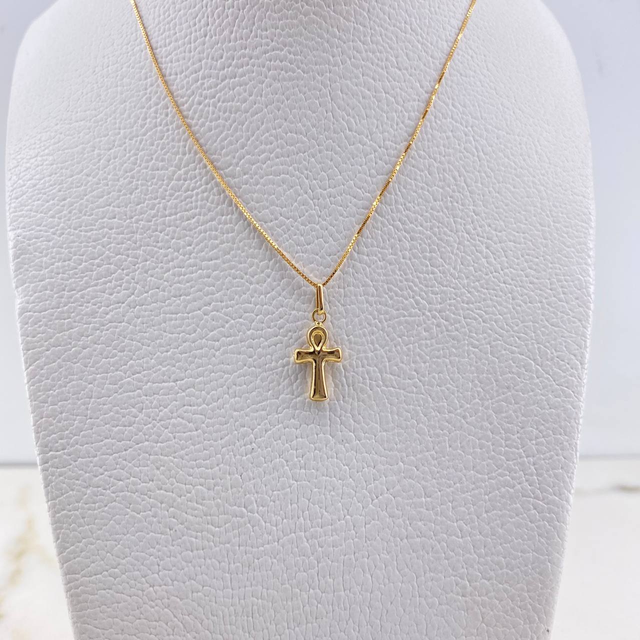 Cadena Veneciana 1.3gr 50cm + Dije Cruz Anj 0.35gr 1.8cm / Oro Amarillo (Oferta) &