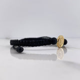 Pulsera Negra Herraje Letra I 0.55gr / 1.5cm / 5mm Troquelado Bolas Neoprenos Negras Oro Amarillo &