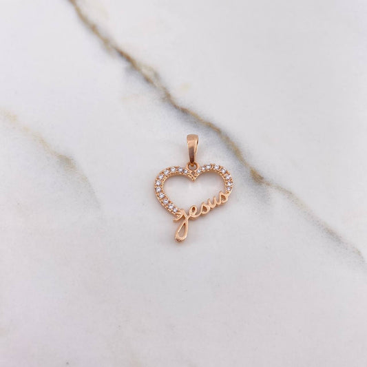 Dije Corazon Jesus 1.55gr / 2.4cm / Circones Blancos Oro Rosa &
